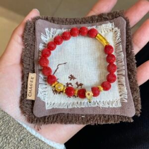 【Red】Cinnabar Bracelet with Lantern Beads.